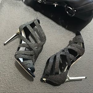 Karen Walker NEW Strappy Metallic Heels Stiletto 7